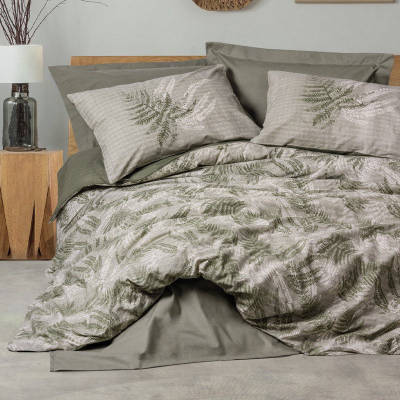 Σετ παπλωματοθήκη Frond Cotton Box 4 τμχ Διπλή (200x220) χρώμα χακί - Hippiehome.gr