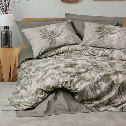 Σετ παπλωματοθήκη Frond Cotton Box 4 τμχ Διπλή (200x220) χρώμα χακί - Hippiehome.gr
