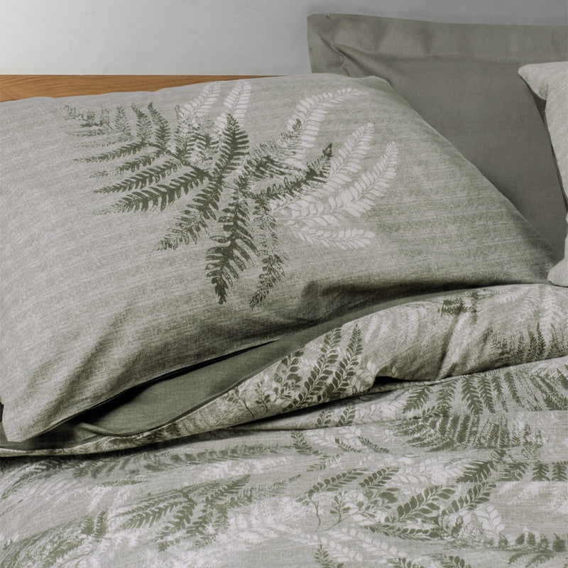 Σετ παπλωματοθήκη Frond Cotton Box 4 τμχ Διπλή (200x220) χρώμα χακί - Hippiehome.gr