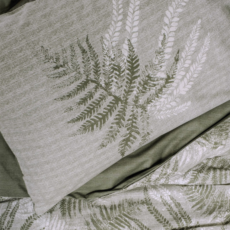 Σετ παπλωματοθήκη Frond Cotton Box 4 τμχ Διπλή (200x220) χρώμα χακί - Hippiehome.gr