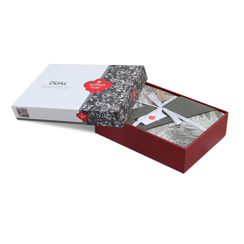 Σετ παπλωματοθήκη Frond Cotton Box 4 τμχ Διπλή (200x220) χρώμα χακί - Hippiehome.gr