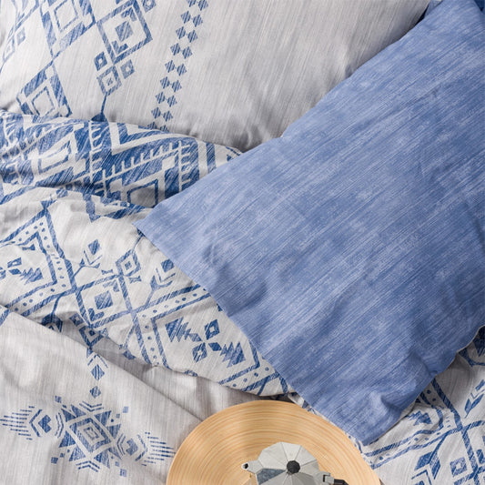 Σετ παπλωματοθήκη Cleo Cotton Box 4 τμχ Διπλή (200x220) χρώμα μπλε - Hippiehome.gr