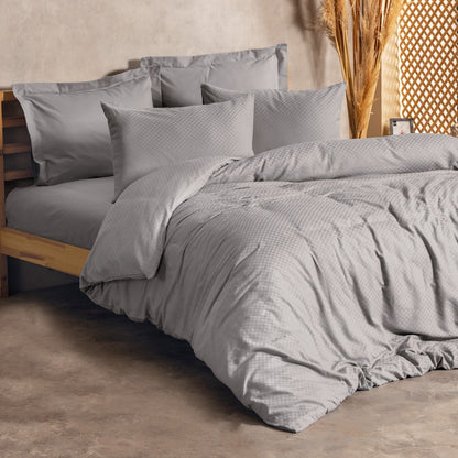 Σετ παπλωματοθήκη Plaid Cotton Box 3 τμχ Μονή (160x220) χρώμα γκρι - Hippiehome.gr