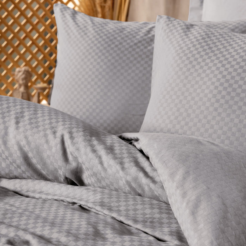 Σετ παπλωματοθήκη Plaid Cotton Box 3 τμχ Μονή (160x220) χρώμα γκρι - Hippiehome.gr