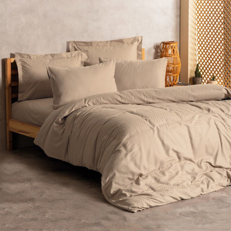 Σετ παπλωματοθήκη Plaid Cotton Box 3 τμχ Μονή (160x220) χρώμα mink - Hippiehome.gr