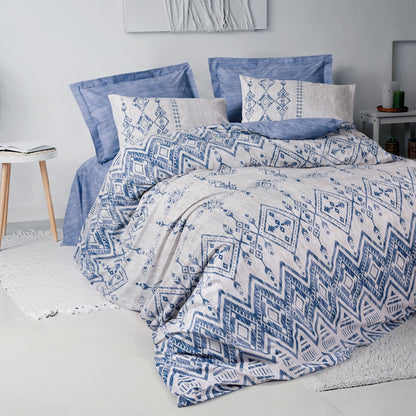 Σετ παπλωματοθήκη Cleo Cotton Box 3 τμχ Μονή (160x220) χρώμα μπλε - Hippiehome.gr