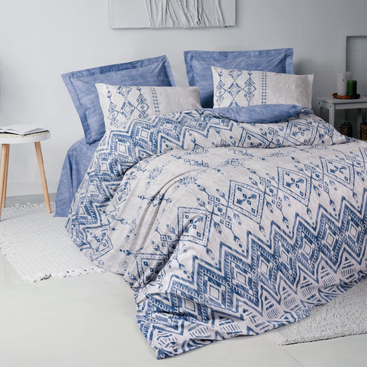 Σετ παπλωματοθήκη Cleo Cotton Box 3 τμχ Μονή (160x220) χρώμα μπλε - Hippiehome.gr