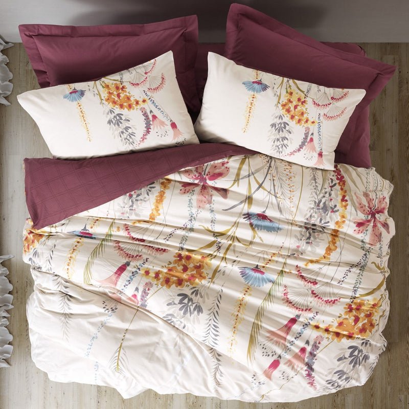 Σετ παπλωματοθήκη Flos Cotton Box 3 τμχ Μονή (160x220) χρώμα μπορντώ - Hippiehome.gr