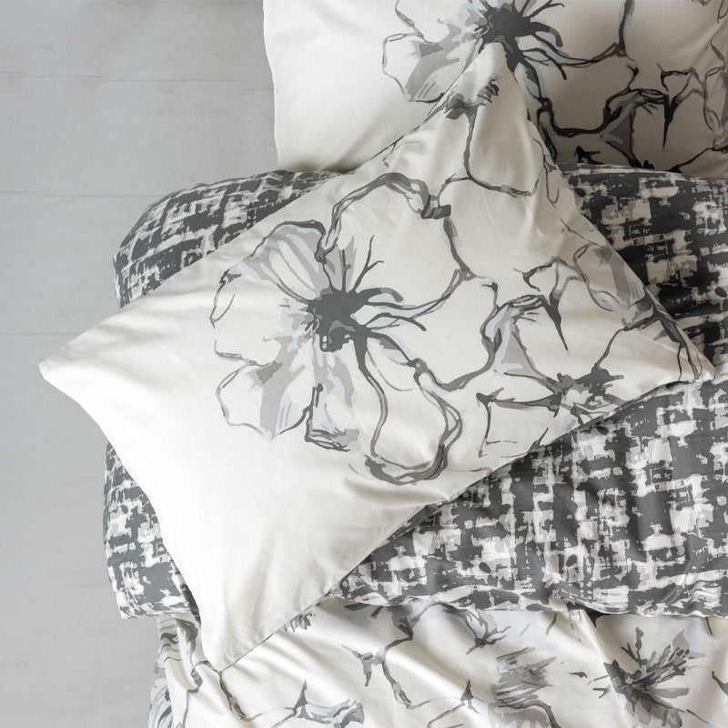Σετ παπλωματοθήκη Hilaris Cotton Box 4 τμχ Διπλή (200x220) χρώμα ανθρακί - Hippiehome.gr