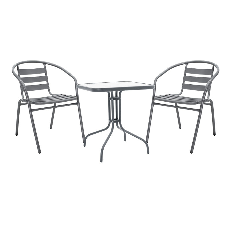 Τραπεζαρία Watson-Tade pakoworld 3τεμ μέταλλο ανθρακί-γυαλί 70x70x70εκ - Hippiehome.gr