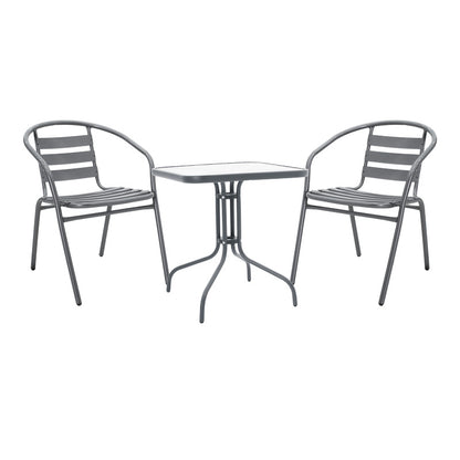 Τραπεζαρία Watson-Tade pakoworld 3τεμ μέταλλο ανθρακί-γυαλί 70x70x70εκ - Hippiehome.gr