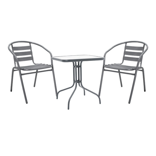 Τραπεζαρία Watson-Tade pakoworld 3τεμ μέταλλο ανθρακί-γυαλί 70x70x70εκ - Hippiehome.gr