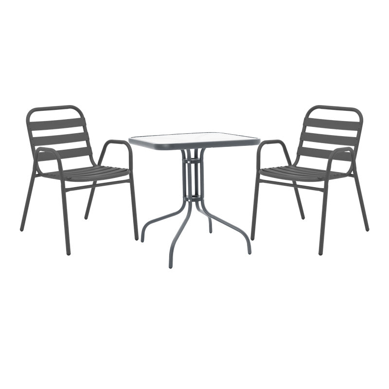 Τραπεζαρία Watson-Sussie pakoworld 3τεμ μέταλλο ανθρακί-γυαλί 70x70x70εκ - Hippiehome.gr