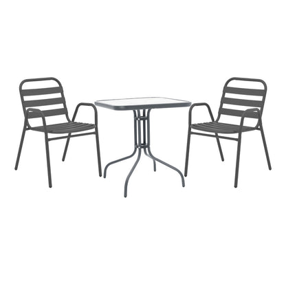 Τραπεζαρία Watson-Sussie pakoworld 3τεμ μέταλλο ανθρακί-γυαλί 70x70x70εκ - Hippiehome.gr