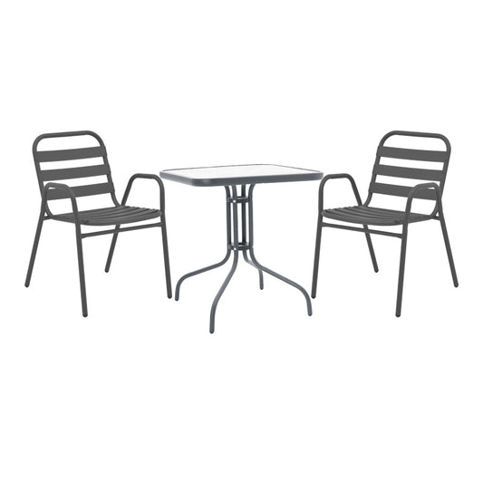 Τραπεζαρία Watson-Sussie pakoworld 3τεμ μέταλλο ανθρακί-γυαλί 70x70x70εκ - Hippiehome.gr