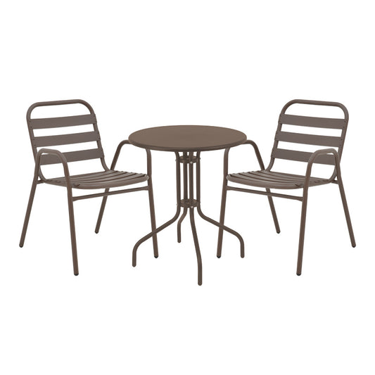 Τραπεζαρία Vergo-Sussie pakoworld σετ 3 τεμ καφέ μέταλλο Φ60x70εκ - Hippiehome.gr