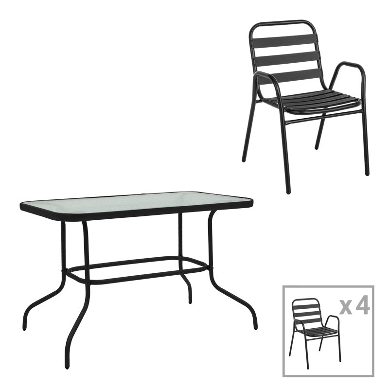 Τραπεζαρία Valor-Sussie pakoworld σετ 5τεμ μέταλλο μαύρο-γυαλί 110x60x70εκ - Hippiehome.gr