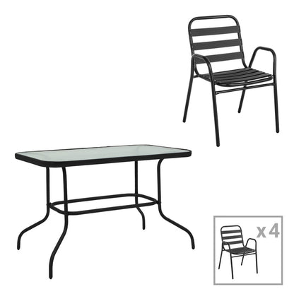 Τραπεζαρία Valor-Sussie pakoworld σετ 5τεμ μέταλλο μαύρο-γυαλί 110x60x70εκ - Hippiehome.gr