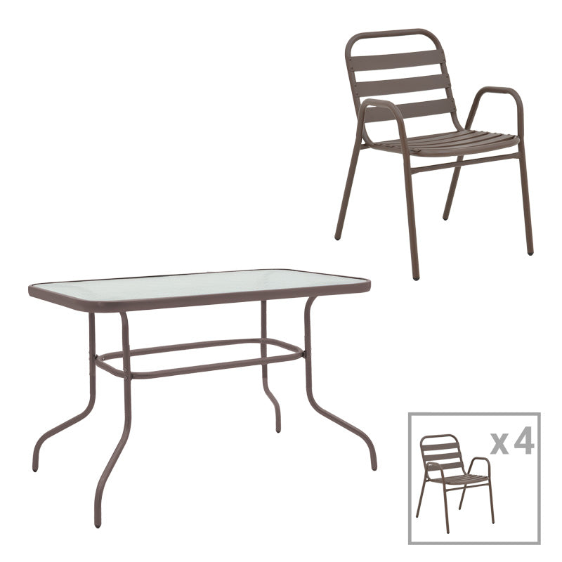 Τραπεζαρία Valor-Sussie pakoworld 5τεμ μέταλλο καφέ-γυαλί 110x60x70εκ - Hippiehome.gr