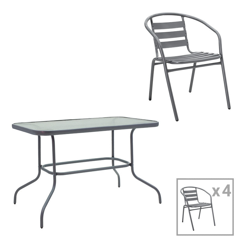 Τραπεζαρία Valor-Tade pakoworld σετ 5τεμ μέταλλο ανθρακί-γυαλί 110x60x70εκ - Hippiehome.gr