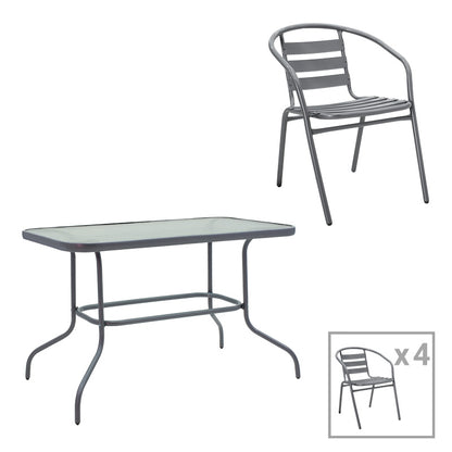 Τραπεζαρία Valor-Tade pakoworld σετ 5τεμ μέταλλο ανθρακί-γυαλί 110x60x70εκ - Hippiehome.gr