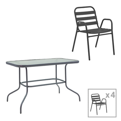 Τραπεζαρία Valor-Sussie pakoworld σετ 5τεμ μέταλλο ανθρακί-γυαλί 110x60x70εκ - Hippiehome.gr