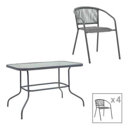 Τραπεζαρία Valor-Lindaria pakoworld σετ 5τεμ μέταλλο ανθρακί-γυαλί-pe rattan 110x60x70εκ - Hippiehome.gr