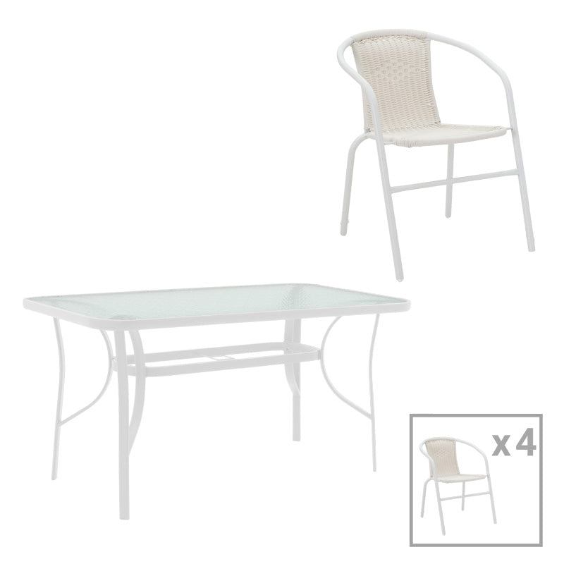 Τραπεζαρία Obbi-Ensure pakoworld 5τεμ μέταλλο-γυαλί σε λευκή απόχρωση 120x70x70εκ - Hippiehome.gr