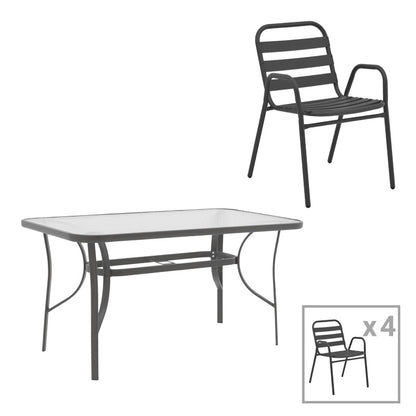 Τραπεζαρία Ensure-Sussie pakoworld σετ 5τεμ μέταλλο-γυαλί σε ανθρακί απόχρωση 140x80x70εκ - Hippiehome.gr