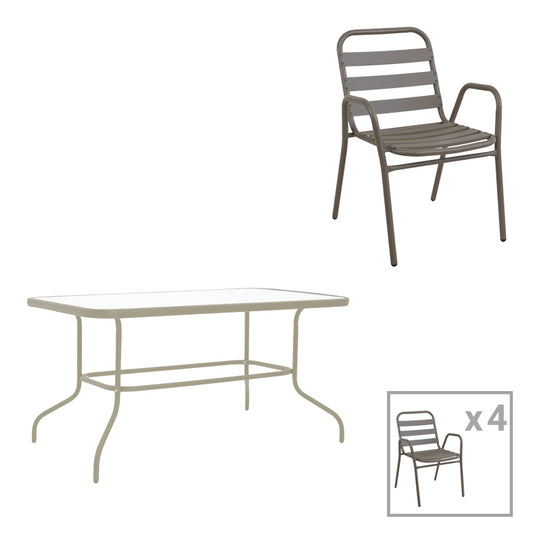 Τραπεζαρία Valor-Sussie pakoworld σετ 5τεμ μέταλλο σε σαμπανιζέ φυσική απόχρωση 110x60x70εκ - Hippiehome.gr