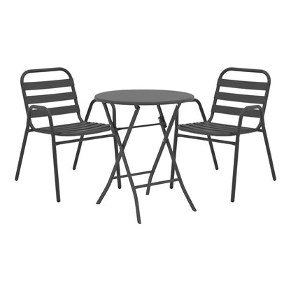 Τραπεζαρία Albero-Sussie pakoworld 3τεμ πτυσσόμενο μέταλλο σε ανθρακί απόχρωση Φ60x70εκ - Hippiehome.gr