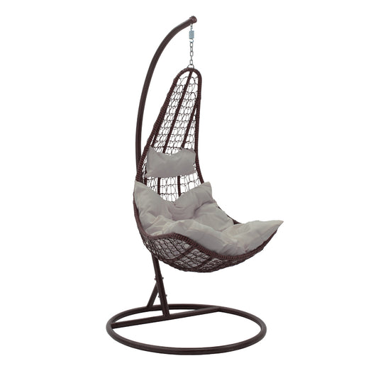 Κούνια Soleil pakoworld κρεμαστή μέταλλο καφέ-pp καφέ-μαξιλάρι μπεζ 103x83x200εκ - Hippiehome.gr