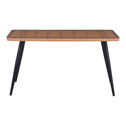 Τραπέζι Naoki pakoworld γυάλινο- pe rattan σε φυσική απόχρωση με μαυρα πόδια 140x80x78εκ - Hippiehome.gr