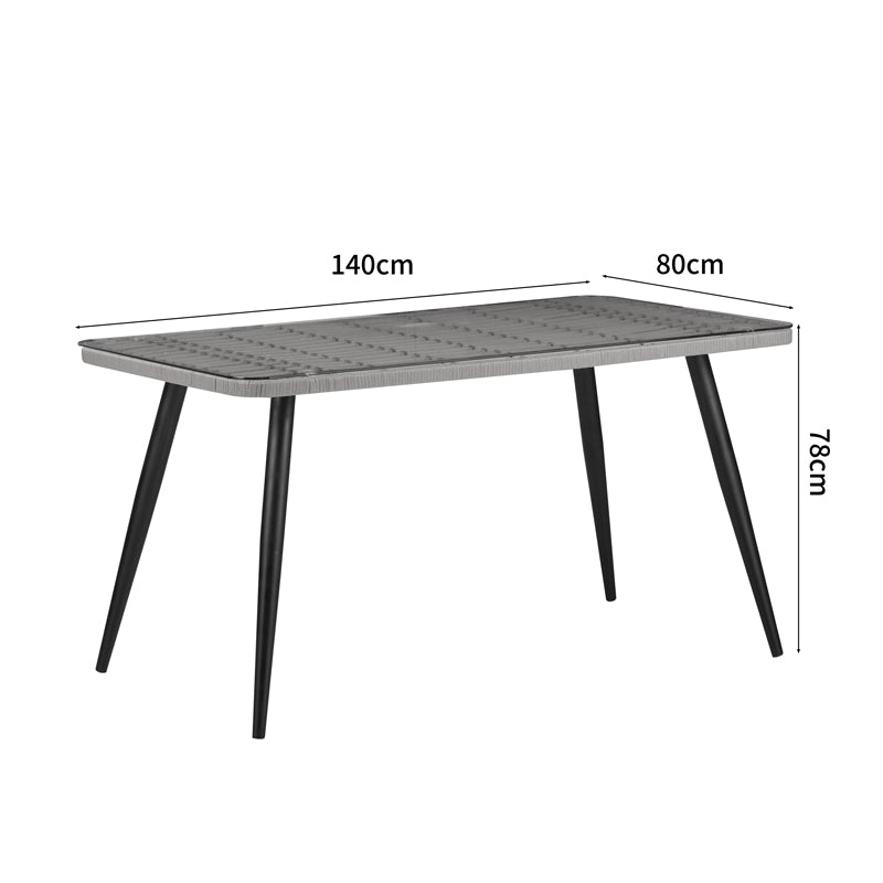 Τραπέζι Naoki pakoworld γυάλινο- pe rattan σε φυσική απόχρωση με μαυρα πόδια 140x80x78εκ - Hippiehome.gr