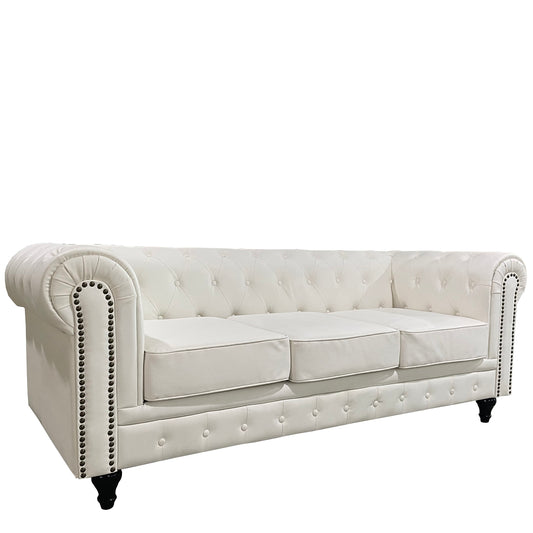 Καναπές Τριθέσιος ArteLibre AVERY Λευκό PU 208x90x73cm - Hippiehome.gr