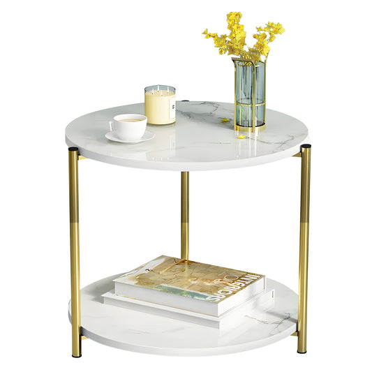 Τραπεζάκι Σαλονιού ArteLibre ALGETI Λευκό Με Όψη Μαρμάρου MDF/Μέταλλο Φ40x43cm - Hippiehome.gr