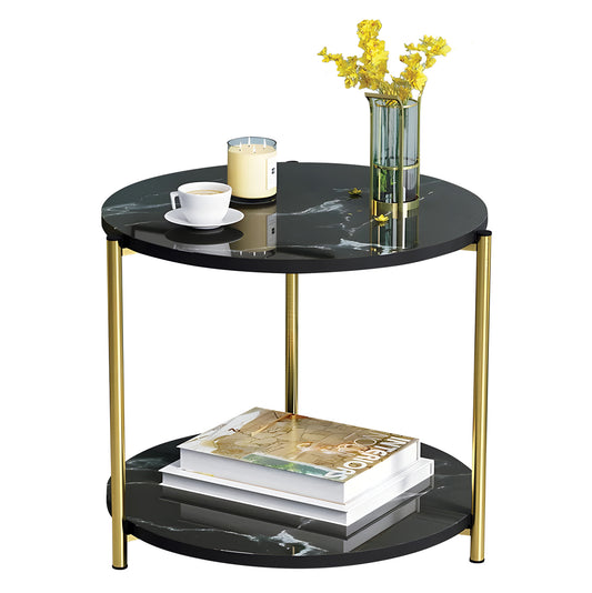Τραπεζάκι Σαλονιού ArteLibre ALGETI Μαύρο Με Όψη Μαρμάρου MDF/Μέταλλο Φ40x43cm - Hippiehome.gr