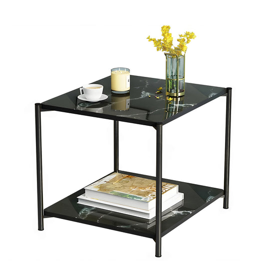 Τραπεζάκι Σαλονιού ArteLibre ARGUN Μαύρο Με Όψη Μαρμάρου MDF/Μέταλλο 40x40x43cm - Hippiehome.gr