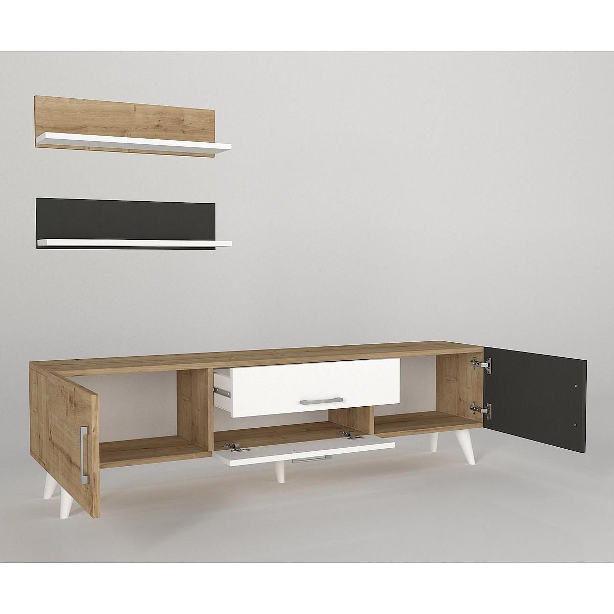 Σύνθετο ArteLibre OREGON Sapphire/Ανθρακί/Μπεζ Μοριοσανίδα 160x32x45cm - Hippiehome.gr