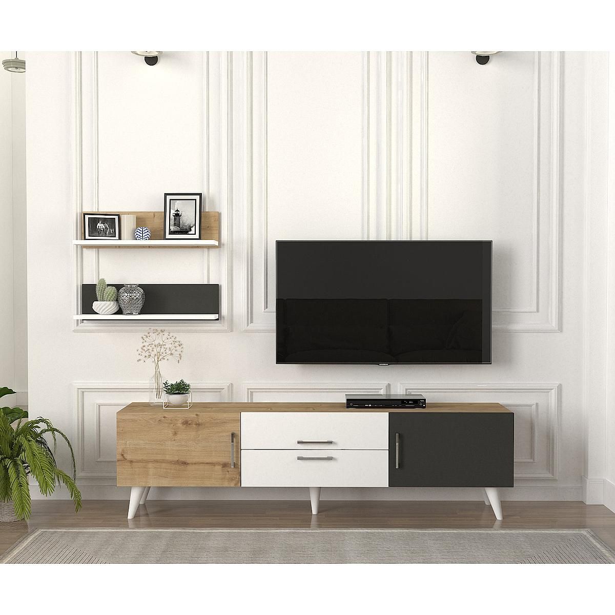 Σύνθετο ArteLibre OREGON Sapphire/Ανθρακί/Μπεζ Μοριοσανίδα 160x32x45cm - Hippiehome.gr