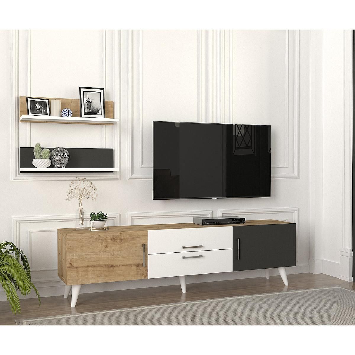 Σύνθετο ArteLibre OREGON Sapphire/Ανθρακί/Μπεζ Μοριοσανίδα 160x32x45cm - Hippiehome.gr