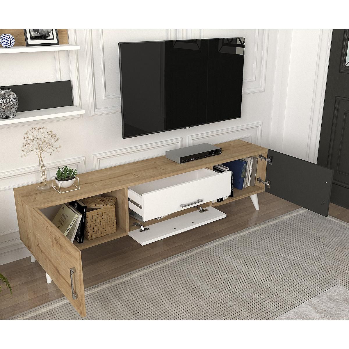 Σύνθετο ArteLibre OREGON Sapphire/Ανθρακί/Μπεζ Μοριοσανίδα 160x32x45cm - Hippiehome.gr