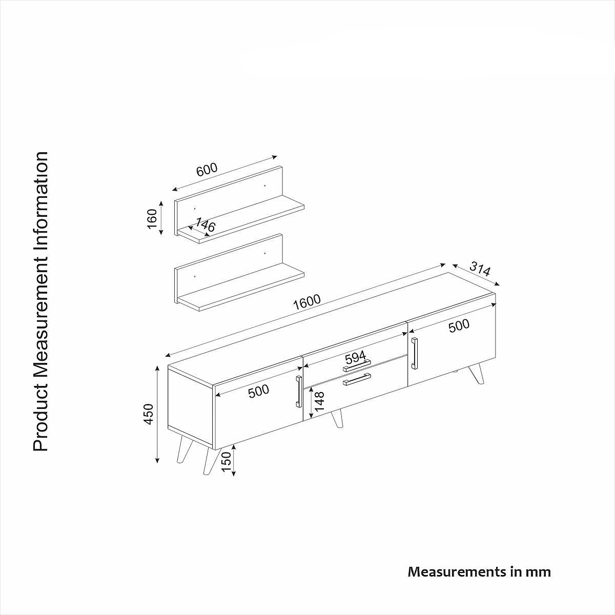Σύνθετο ArteLibre OREGON Sapphire/Ανθρακί/Μπεζ Μοριοσανίδα 160x32x45cm - Hippiehome.gr