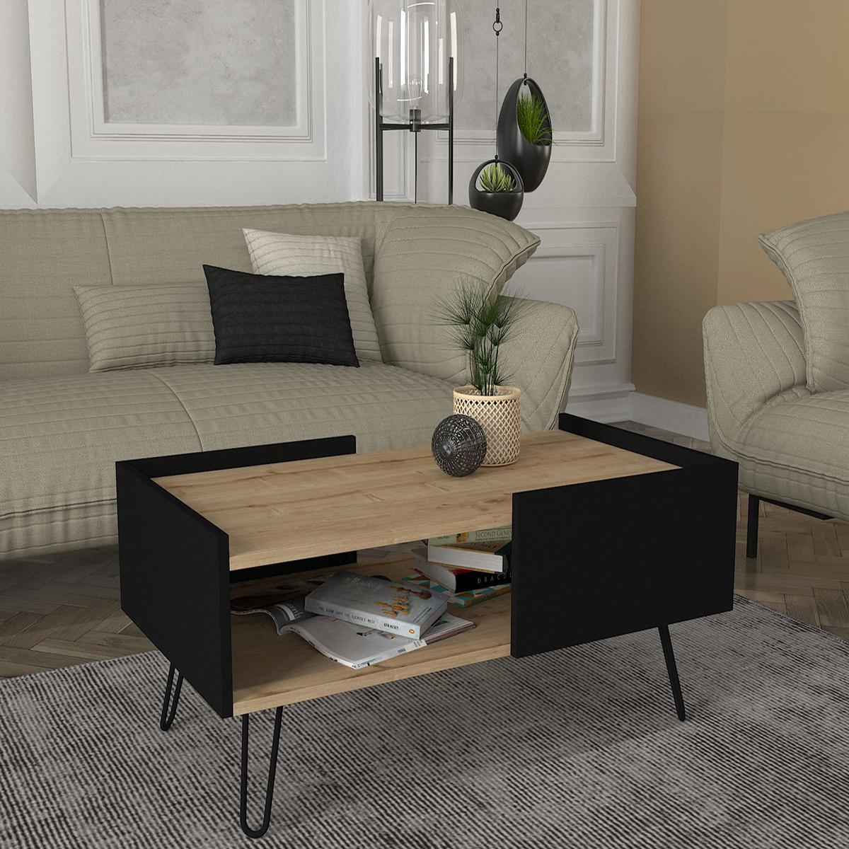 Τραπεζάκι Σαλονιού ArteLibre SERIFOS Φυσικό/Μαύρο Μοριοσανίδα/Μελαμίνη 100x55x45cm - Hippiehome.gr