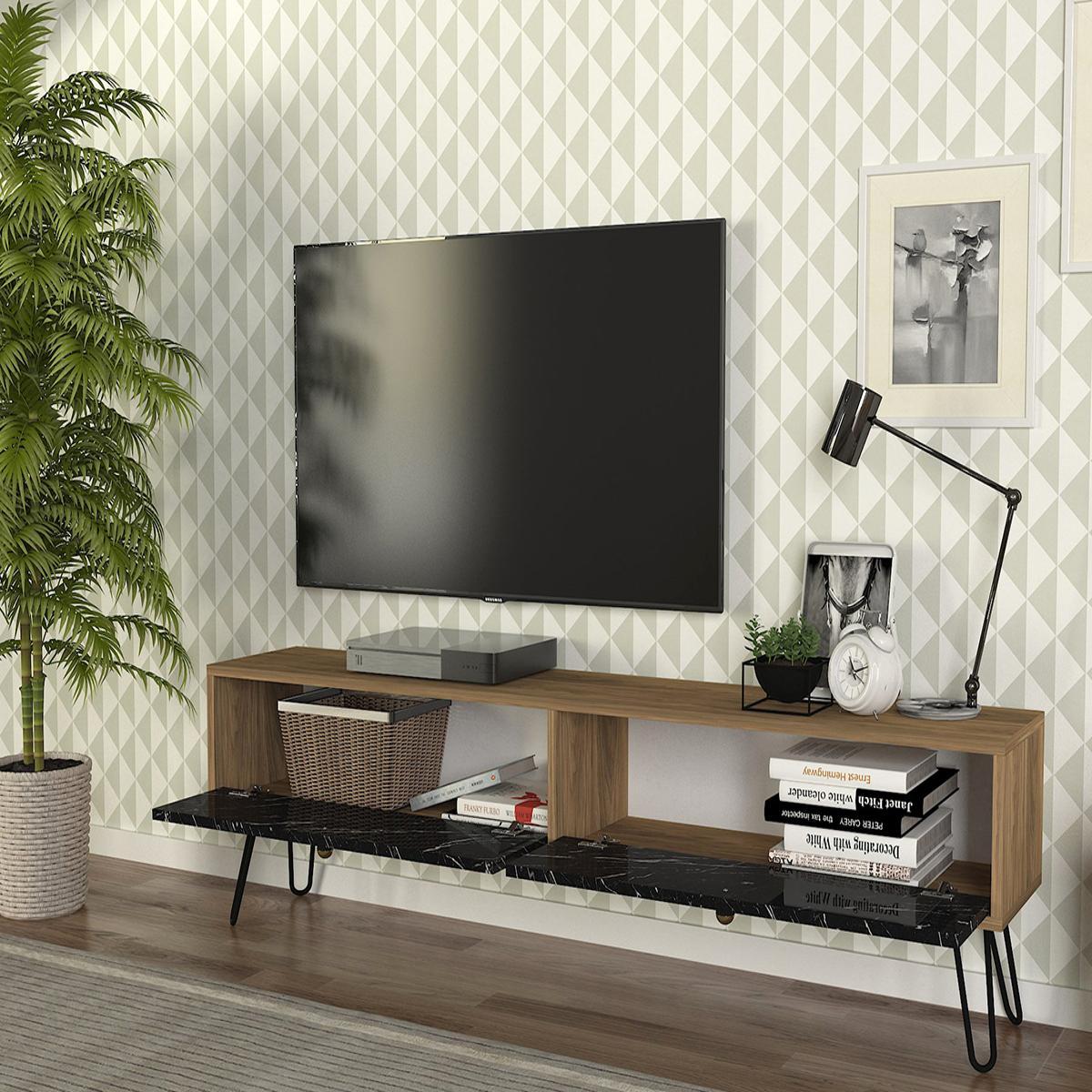 Έπιπλο Τηλεόρασης ArteLibre DRIMA Φυσικό/Μαύρο Μοριοσανίδα/Μελαμίνη 160x30x45cm - Hippiehome.gr