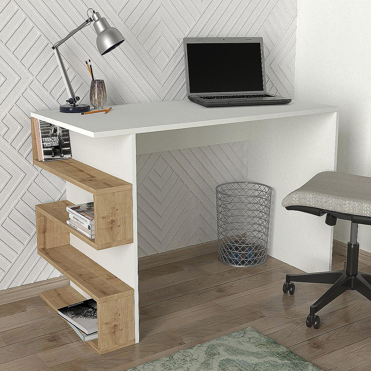 Γραφείο ArteLibre CLEORA Φυσικό/Λευκό Μοριοσανίδα/Μελαμίνη 120x60x74cm - Hippiehome.gr