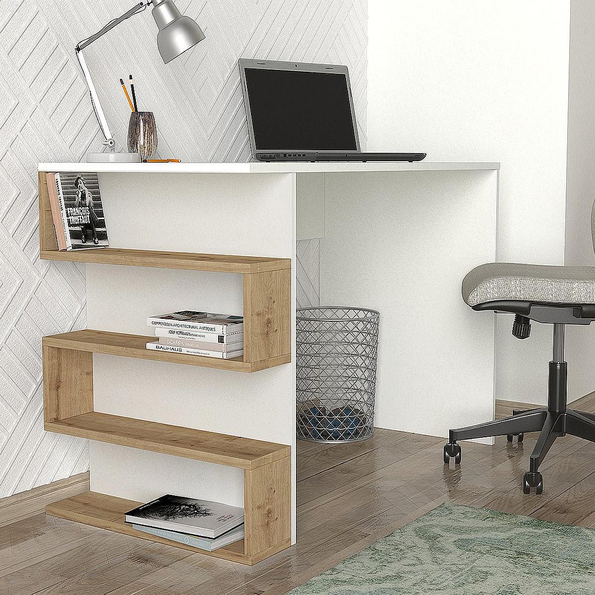 Γραφείο ArteLibre CLEORA Φυσικό/Λευκό Μοριοσανίδα/Μελαμίνη 120x60x74cm - Hippiehome.gr