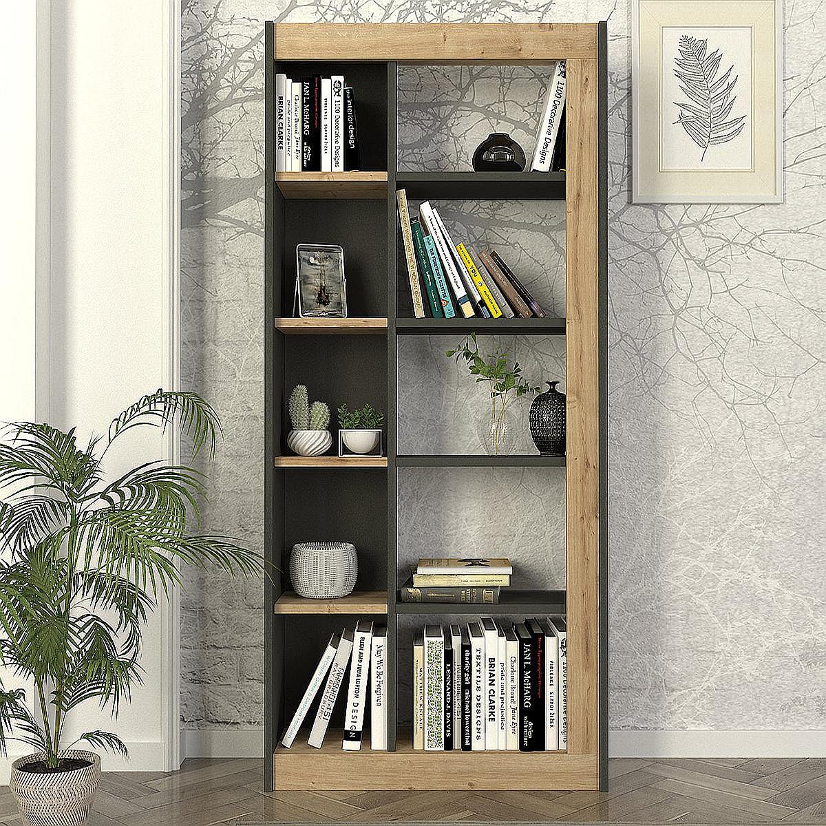 Βιβλιοθήκη ArteLibre ARAI Φυσικό/Ανθρακί Μοριοσανίδα/Μελαμίνη 75x25x148cm - Hippiehome.gr