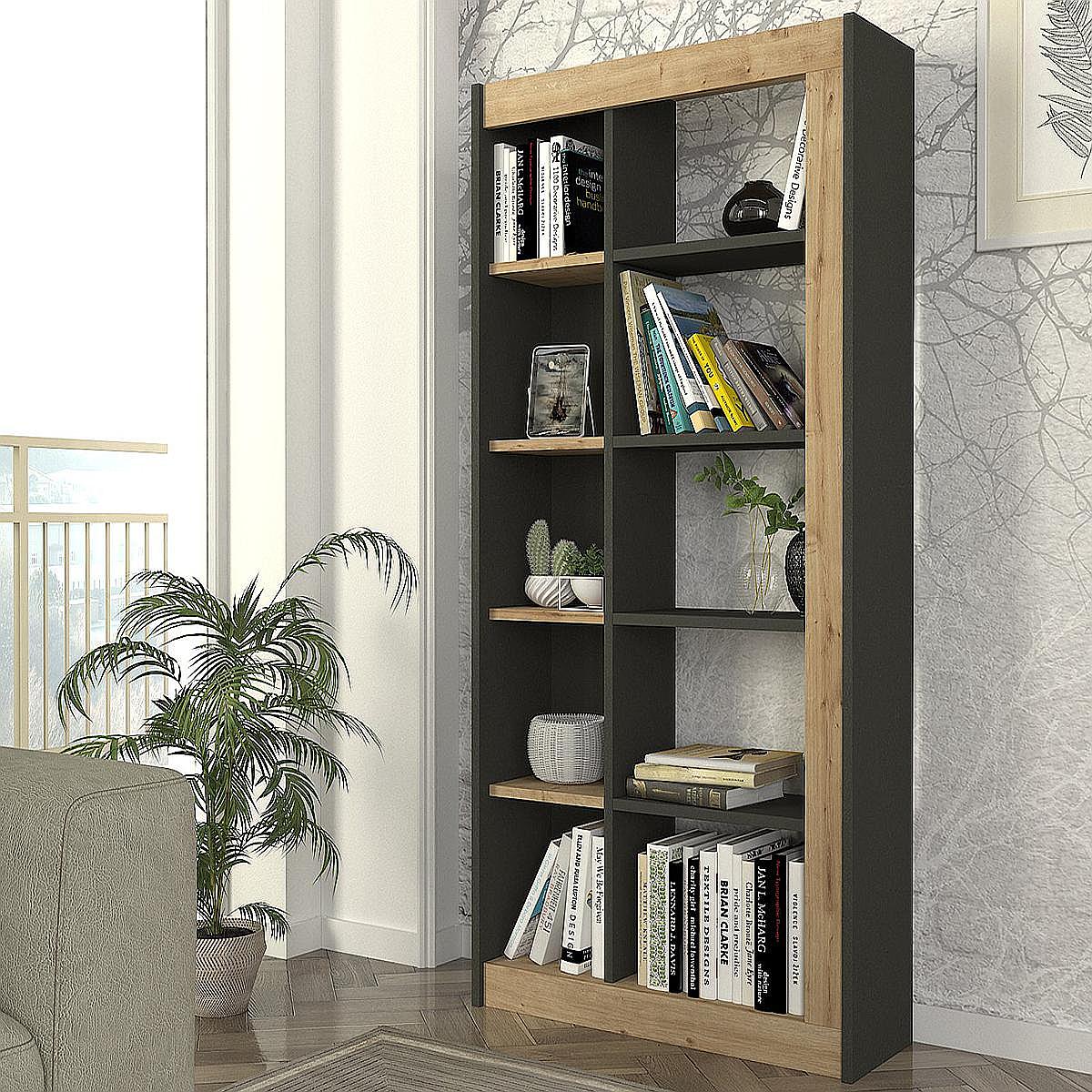 Βιβλιοθήκη ArteLibre ARAI Φυσικό/Ανθρακί Μοριοσανίδα/Μελαμίνη 75x25x148cm - Hippiehome.gr