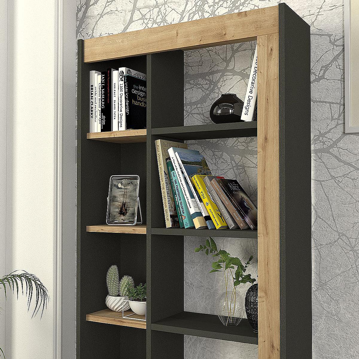 Βιβλιοθήκη ArteLibre ARAI Φυσικό/Ανθρακί Μοριοσανίδα/Μελαμίνη 75x25x148cm - Hippiehome.gr
